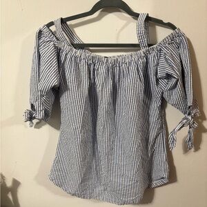 Elegant Blue Striped Off-Shoulder Blouse